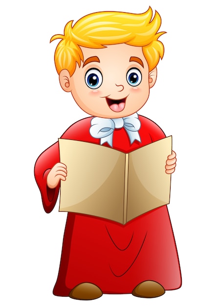 Download Cartoon boy singing christmas carols | Premium Vector