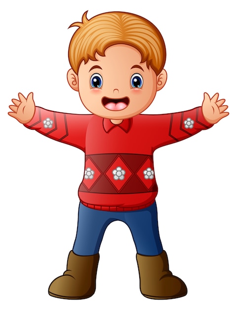 Cartoon of boy wearing a red sweater | Premium Vector