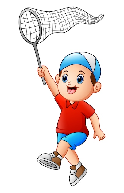 Premium Vector | Cartoon boy with a net