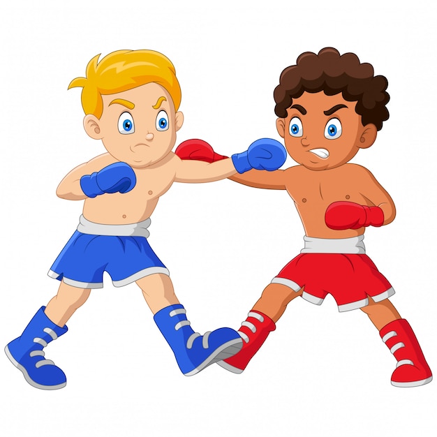 Premium Vector | Cartoon boys are boxing each other in a match