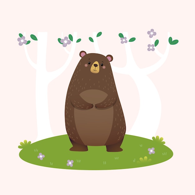 Premium Vector | Cartoon brown bear standing in the forest.