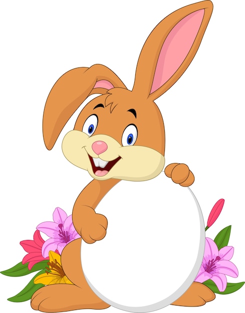 Download Cartoon bunny holding easter egg Vector | Premium Download