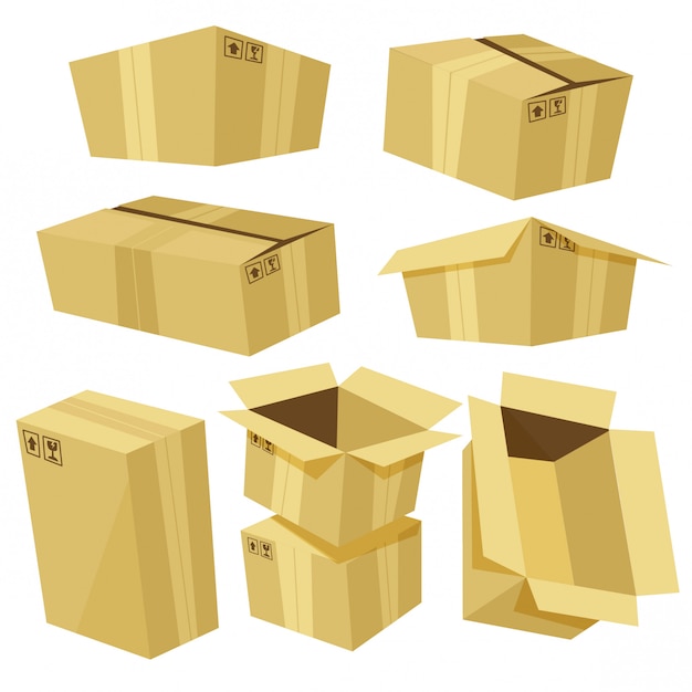 Premium Vector | Cartoon cardboard box set