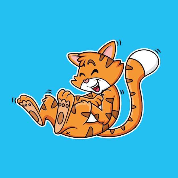 Premium Vector | Cartoon cat expression laughing in blue background