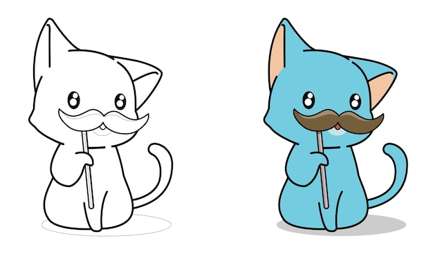 Premium Vector | Cartoon cat and mustache coloring page for kids