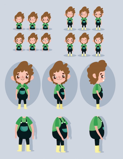 Premium Vector | Cartoon character animation little boy some parts body