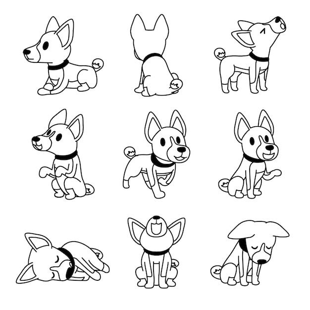 漫画のキャラクターのバセンジー犬のポーズ プレミアムベクター