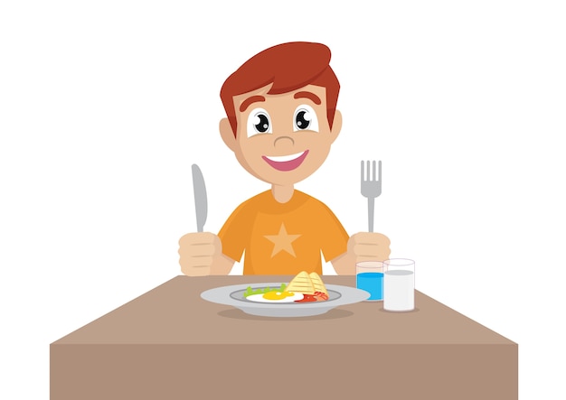 Premium Vector Cartoon Character Boy Eat Breakfast Vector Eps10