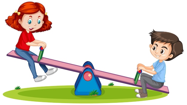 Free Vector Cartoon Character Boy And Girl Playing Seesaw On White