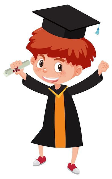 Premium Vector | Cartoon character of a boy wearing graduation costume