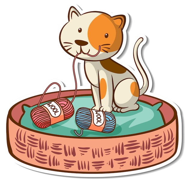 Free Vector | Cartoon Character Of A Cat In Basket Bed Sticker