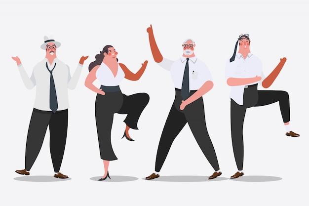 Cartoon character design illustration. Business
team dancing at the party Celebrate success