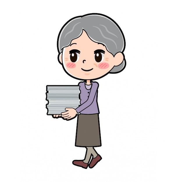 漫画のキャラクターのおばあちゃん 運ぶ プレミアムベクター