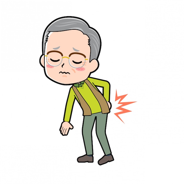 Download Cartoon character grandpa, low back pain | Premium Vector