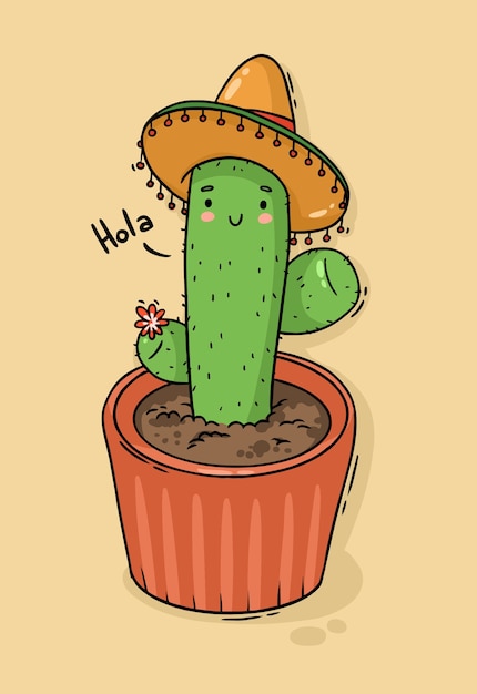 Premium Vector Cartoon Character Mexican Cactus In Sombrero