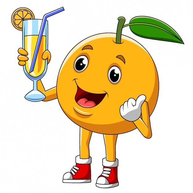 イラストのかわいいオレンジ色の果物の漫画のキャラクター プレミアムベクター