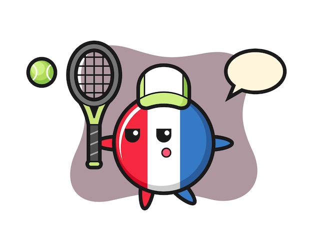 テニス選手としてのフランスの旗バッジの漫画のキャラクター プレミアムベクター