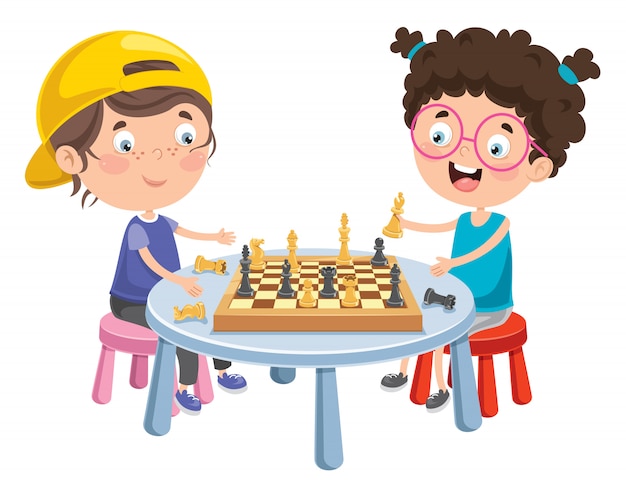 Premium Vector | Cartoon character playing chess game