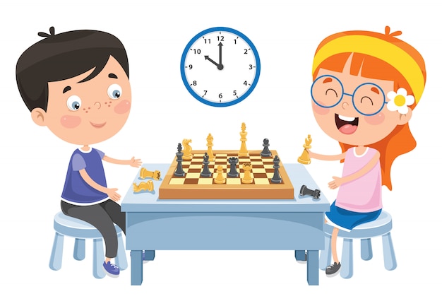 Premium Vector | Cartoon character playing chess game