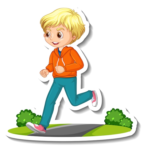 Free Vector | Cartoon character sticker with a boy jogging on white ...