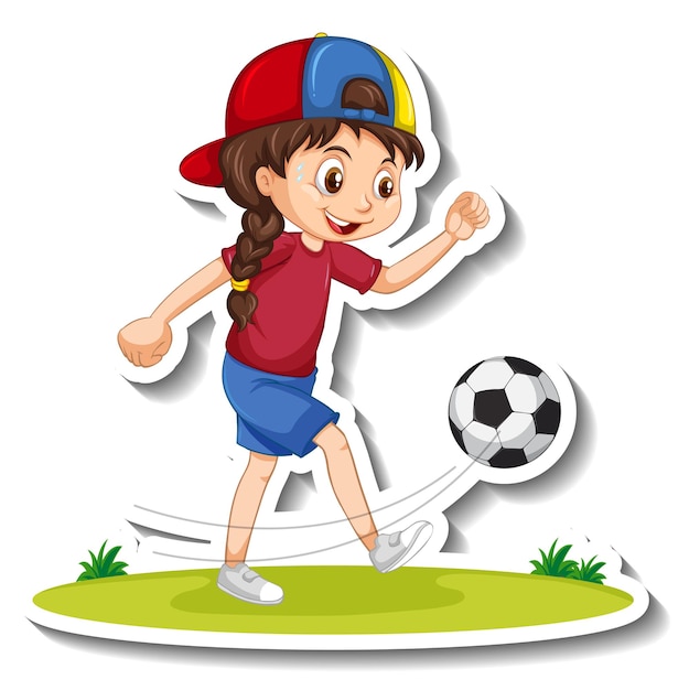 Premium Vector Cartoon Character Sticker With A Girl Playing Football