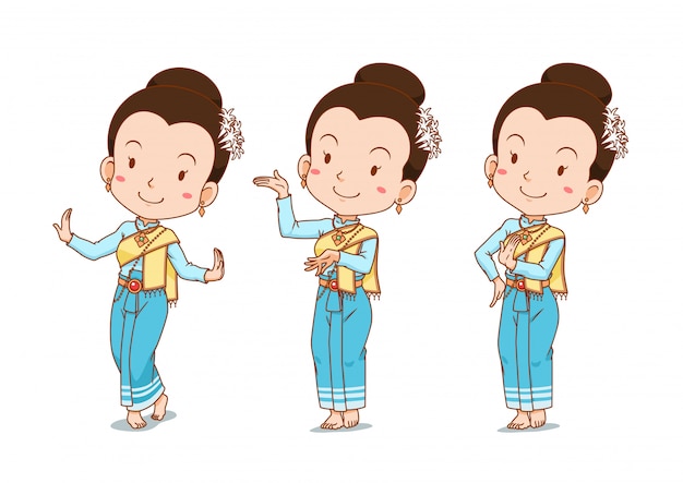 Premium Vector | Cartoon character of traditional thai dancer girl in ...