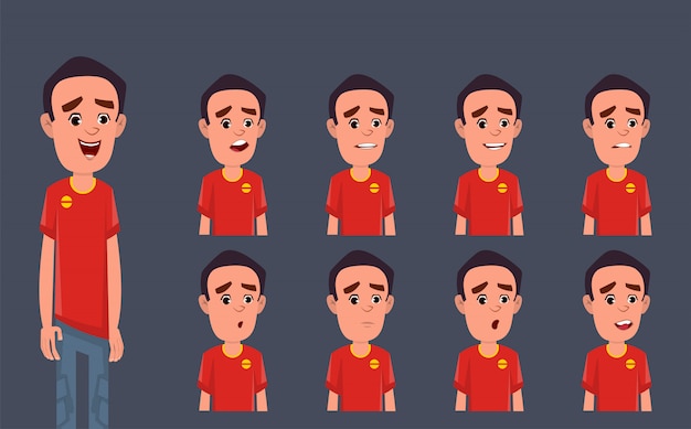 Cartoon character with different emotions and expressions Premium Vector