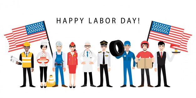 Cartoon character with professional worker in labor day festival design ...