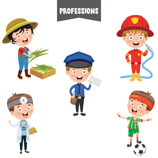 Cartoon characters of different professions Premium Vector