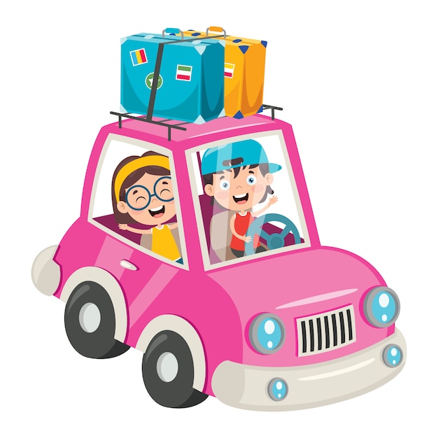 Premium Vector | Cartoon characters travelling with vehicle