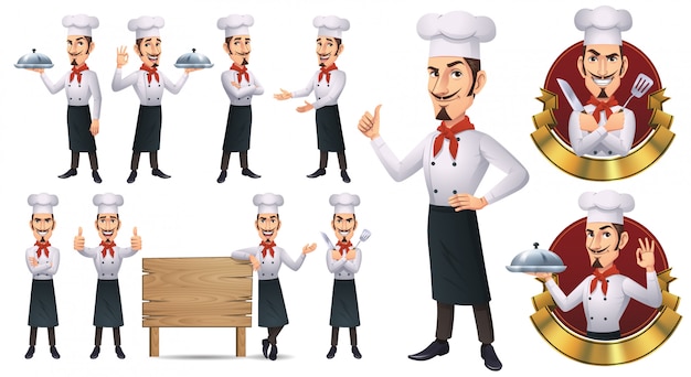 Cartoon chef mascot Premium Vector