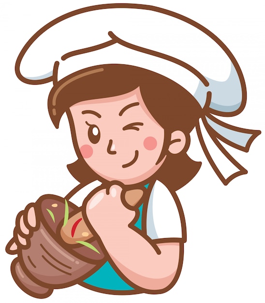 Premium Vector | Cartoon chef presenting food