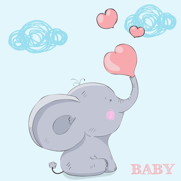 Premium Vector Cartoon Child Elephant Sitting Postcard Happy Valentine S Day
