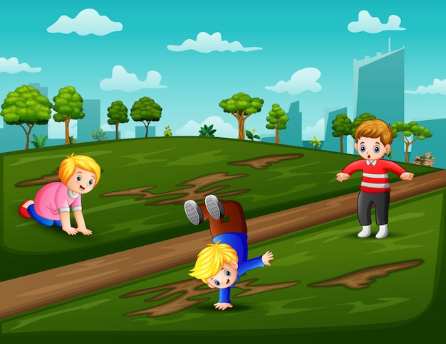 Premium Vector | Cartoon the children playing on the field