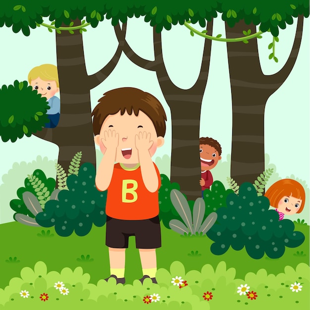 Cartoon of children playing hide and seek in the park Premium Vector