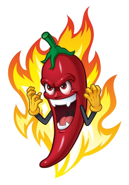 Premium Vector | Cartoon chili in fire