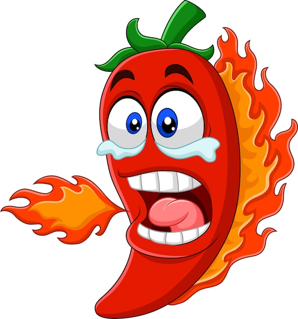 Premium Vector | Cartoon chili pepper breathing fire