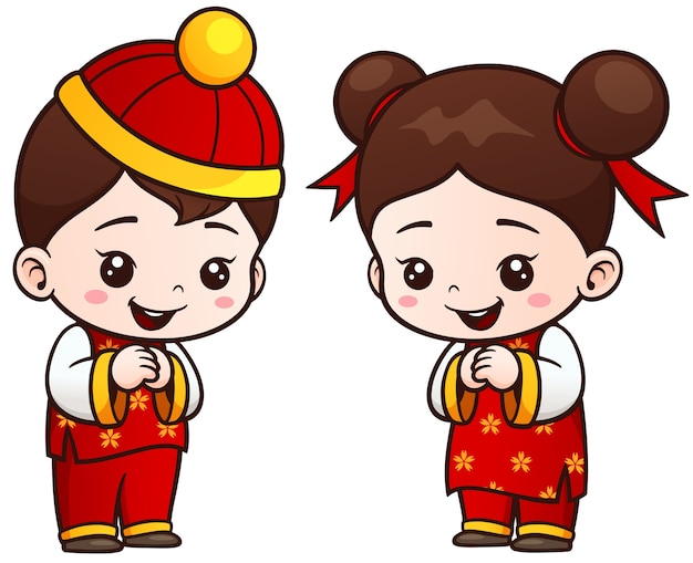 Cartoon Chinese Kids | Premium Vector