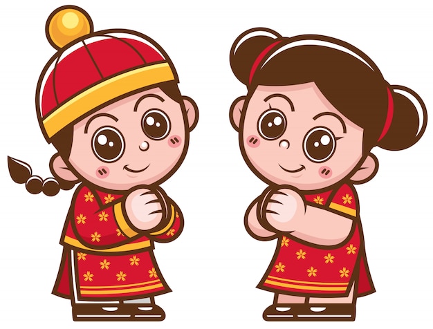 Cartoon Chinese Kids | Premium Vector