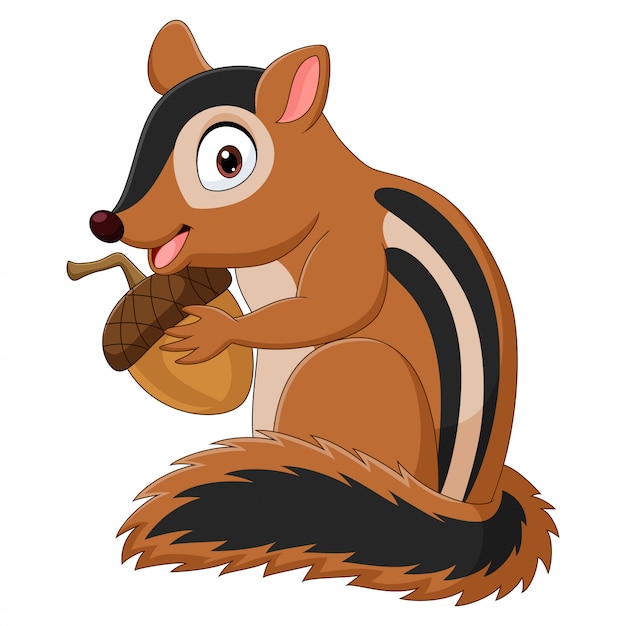 Premium Vector | Cartoon chipmunk holding an acorn