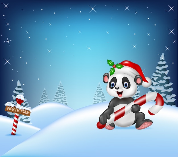 Premium Vector | Cartoon christmas background with panda holding candy Animated Christmas Powerpoint Backgrounds