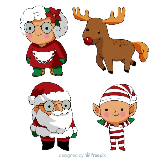 Cartoon christmas characters collection | Free Vector