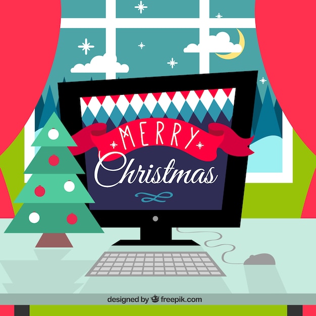 Cartoon christmas computer Vector | Premium Download