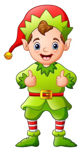 Cartoon Christmas elf giving a thumbs up Vector | Premium Download