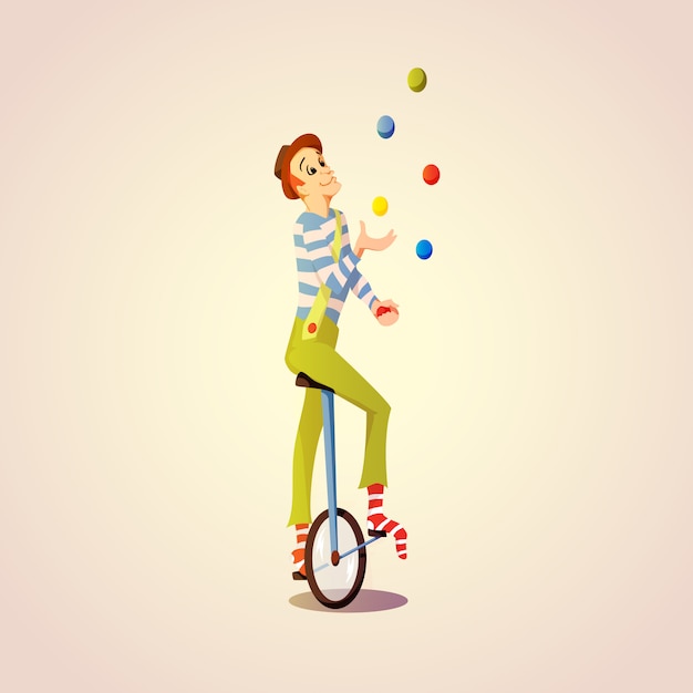 一輪車にボールをジャグリング漫画サーカスジャグラー プレミアムベクター