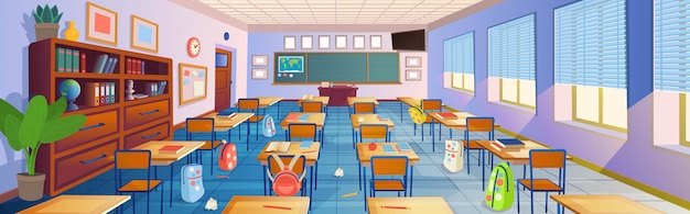 Cartoon classroom interior | Premium Vector