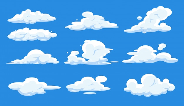 Cartoon clouds set isolated on blue sky Premium Vector