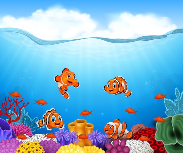 Download Cartoon clown fish in the | Premium Vector