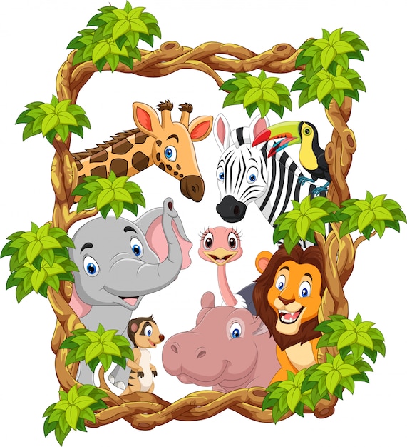 Download Cartoon collection happy zoo animals | Premium Vector