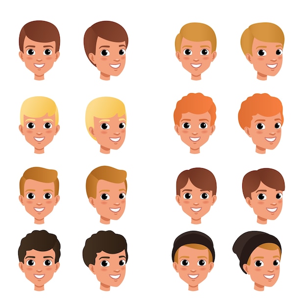 Premium Vector | Cartoon collection of variety of boy s hair styles and ...